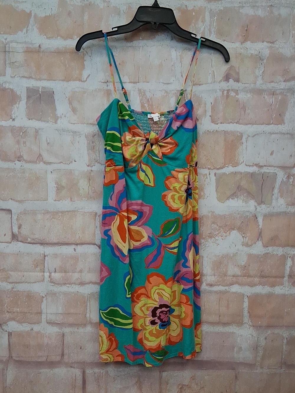 Gianni Bini Teal Floral Knotted-Front Midi Dress